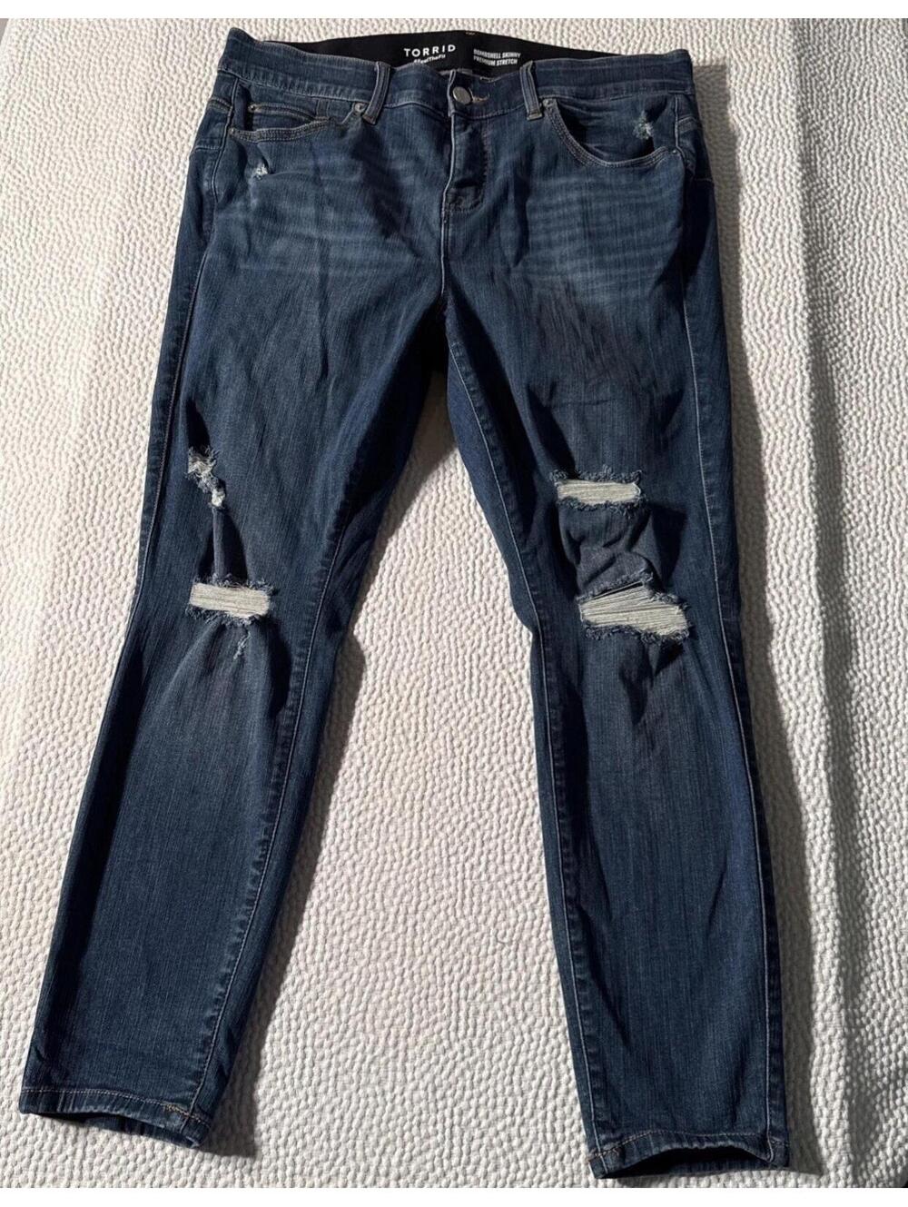 Torrid Jeans Bombshell Skinny Distressed Dark Blue Women's Sz 18S Stretch